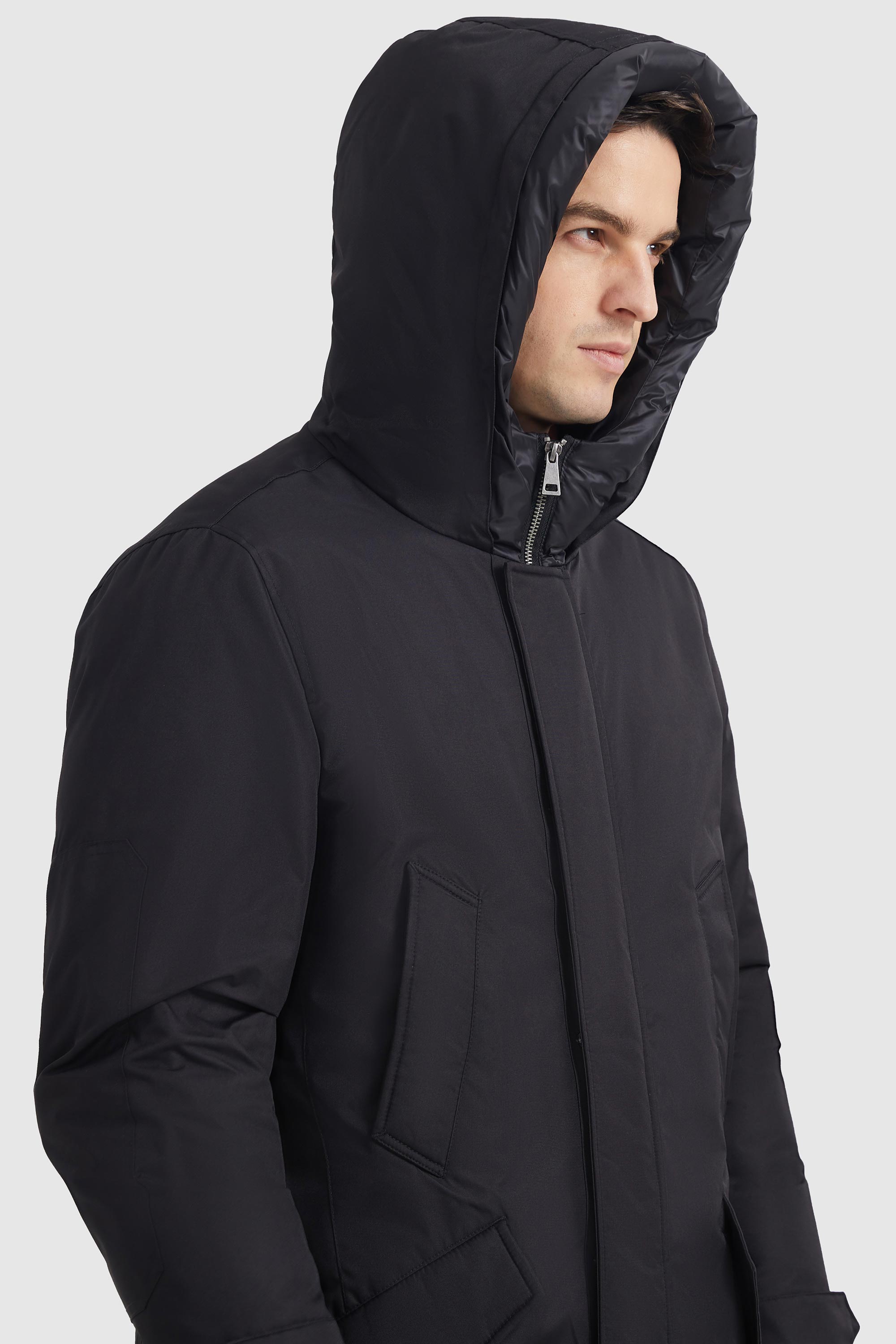 Orolay-Full-coverage Hooded Puffer Jacket-#color_Black