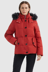 Orolay-Fur Trim Hood Windproof Down Parka with Stand Collar-Fur Trim Hood Windproof Down Parka with Stand Collar - Orolay, #color_Racing Red