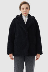 Orolay-Fuzzy Fleece Lapel Down Coat-#color_Black