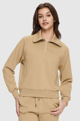 Orolay-Half-Zip Cropped Sweatshirt-Half - Zip Cropped Sweatshirt - Orolay, #color_Khaki