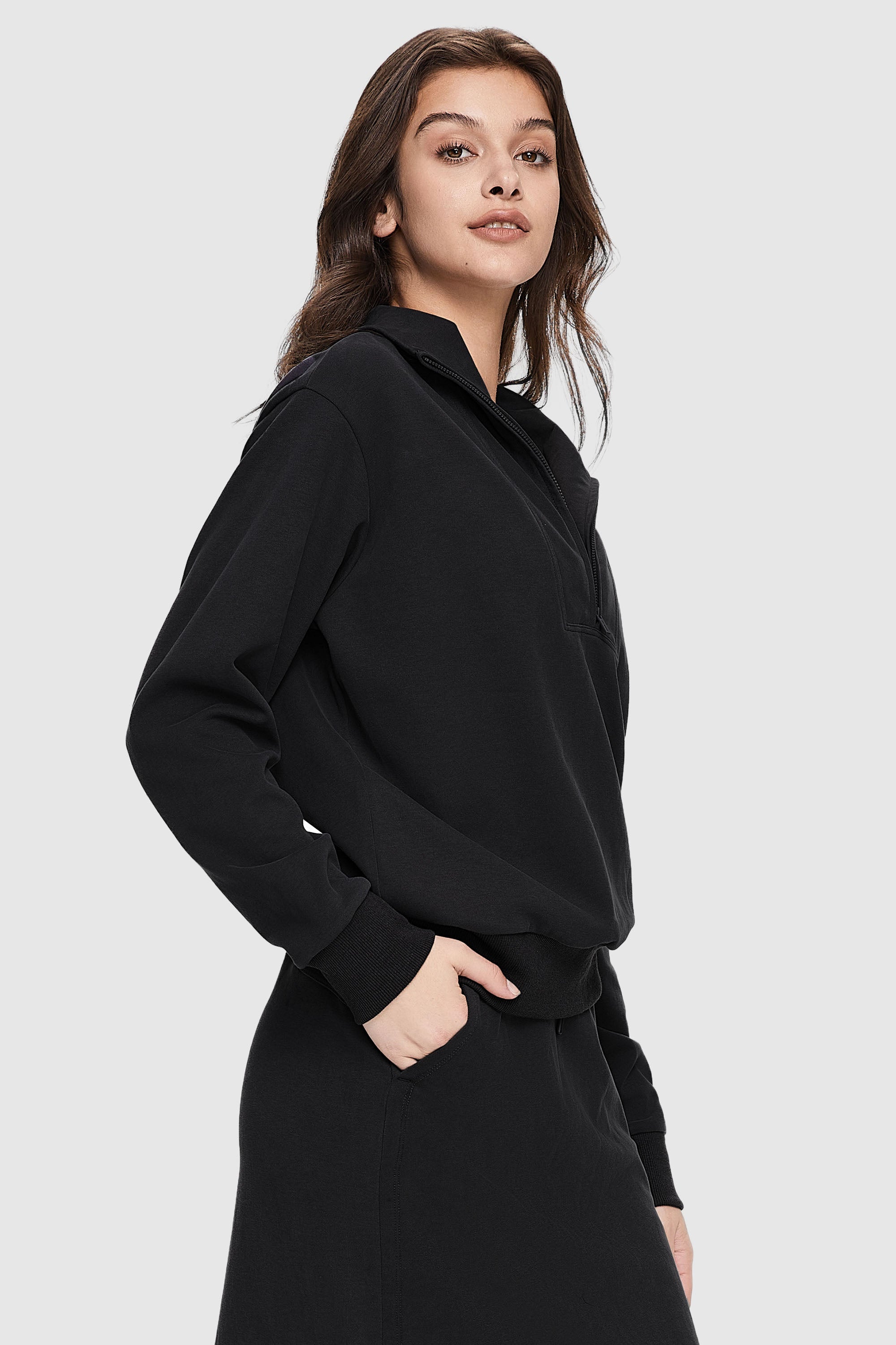 orolay Half Zip High Neck Sweatshirt - #color_black