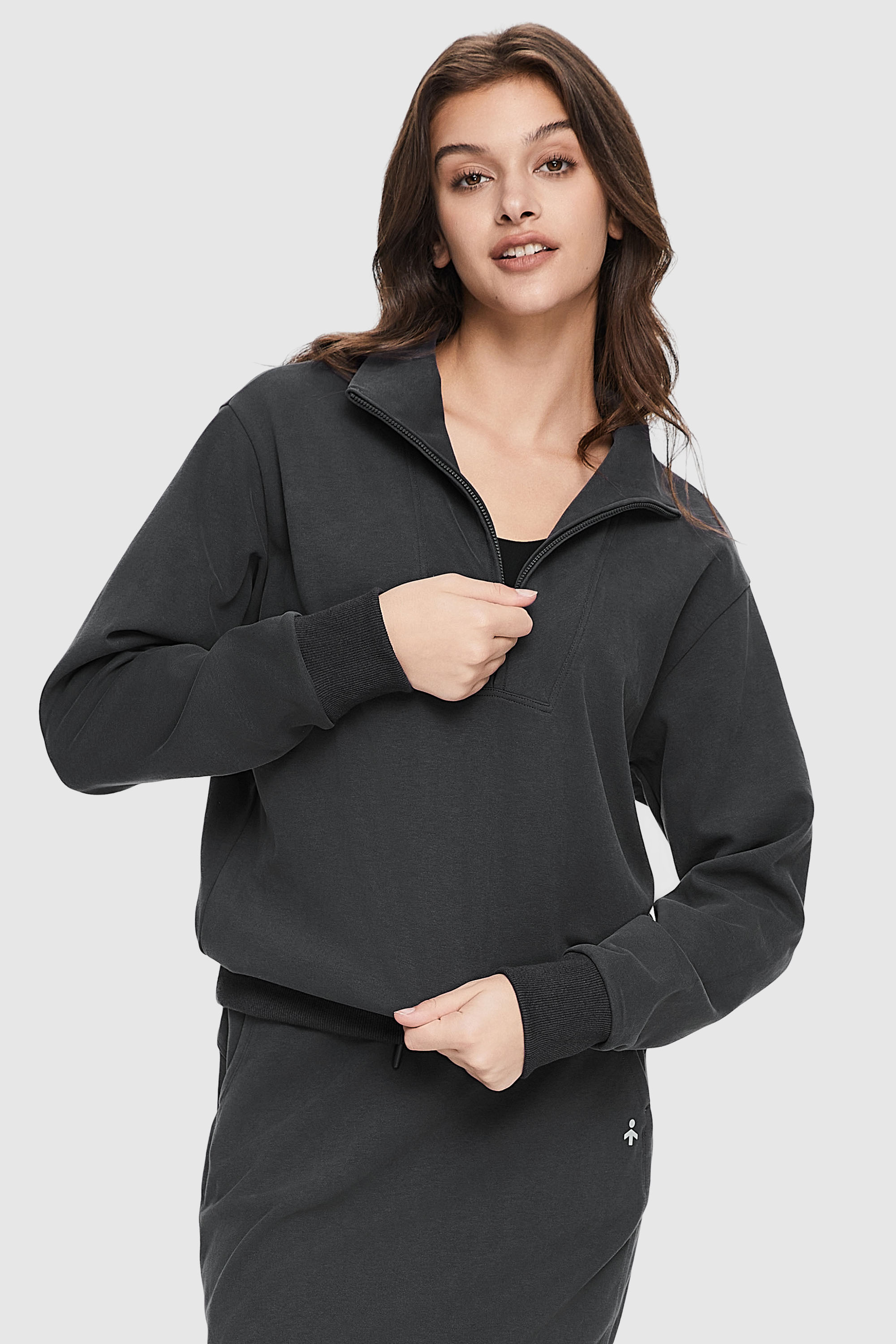 Orolay-Half Zip High Neck Sweatshirt-Image 3 of Half Zip High Neck Sweatshirt - #color_Odyssey Gray