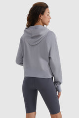 Orolay-Half-Zip Kangaroo Pocket Cropped Sweatshirt-#color_Gull Gray