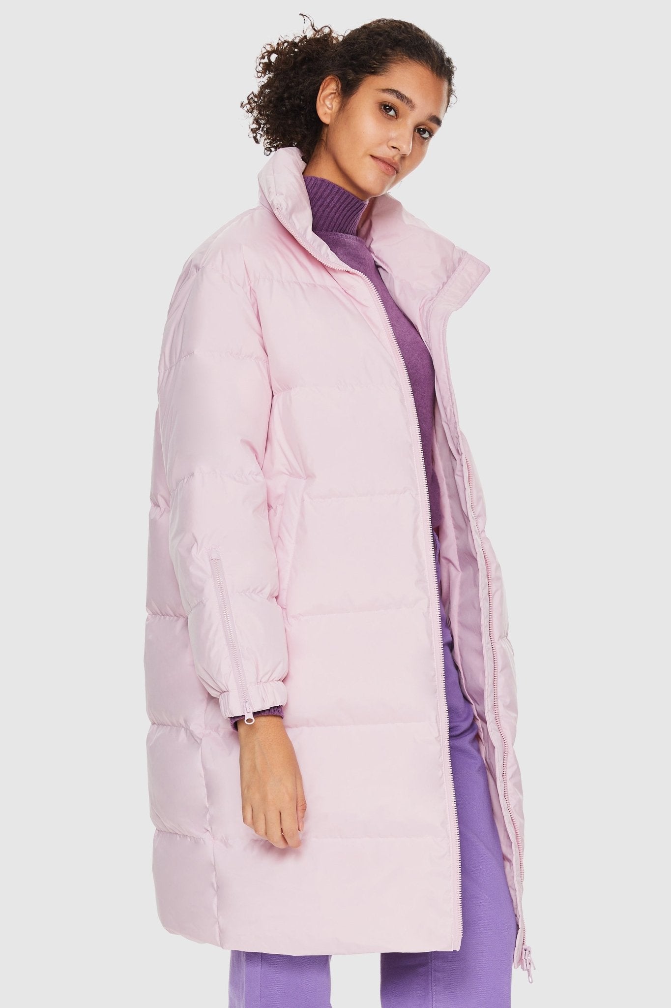 Orolay-High Collar Long-sleeve Puffer Jacket-High Collar Long - sleeve Puffer Jacket - Orolay, #color_Pink Marshmallow