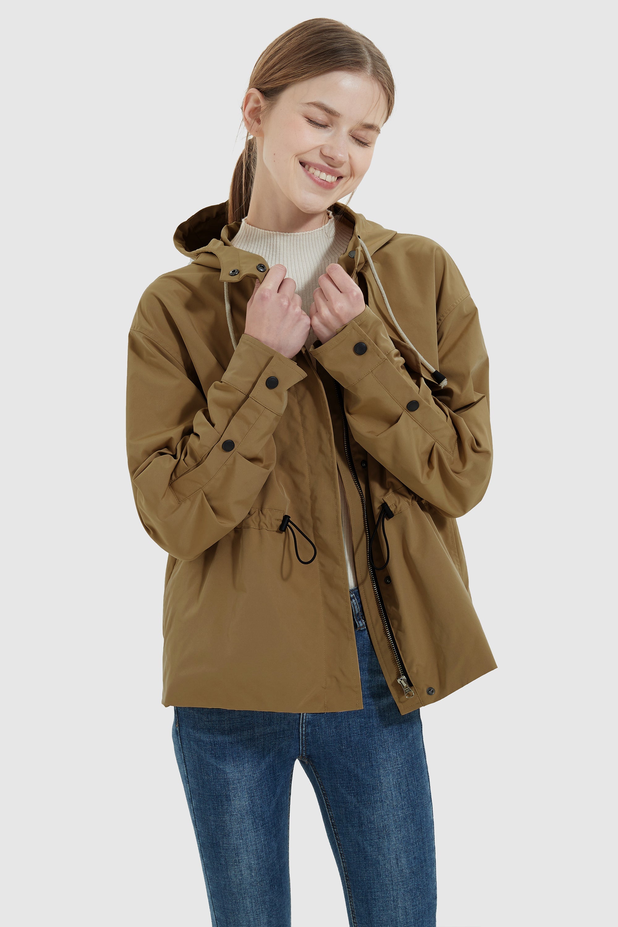 Orolay-Hooded Anorak Windbreaker-#color_Bronze Brown