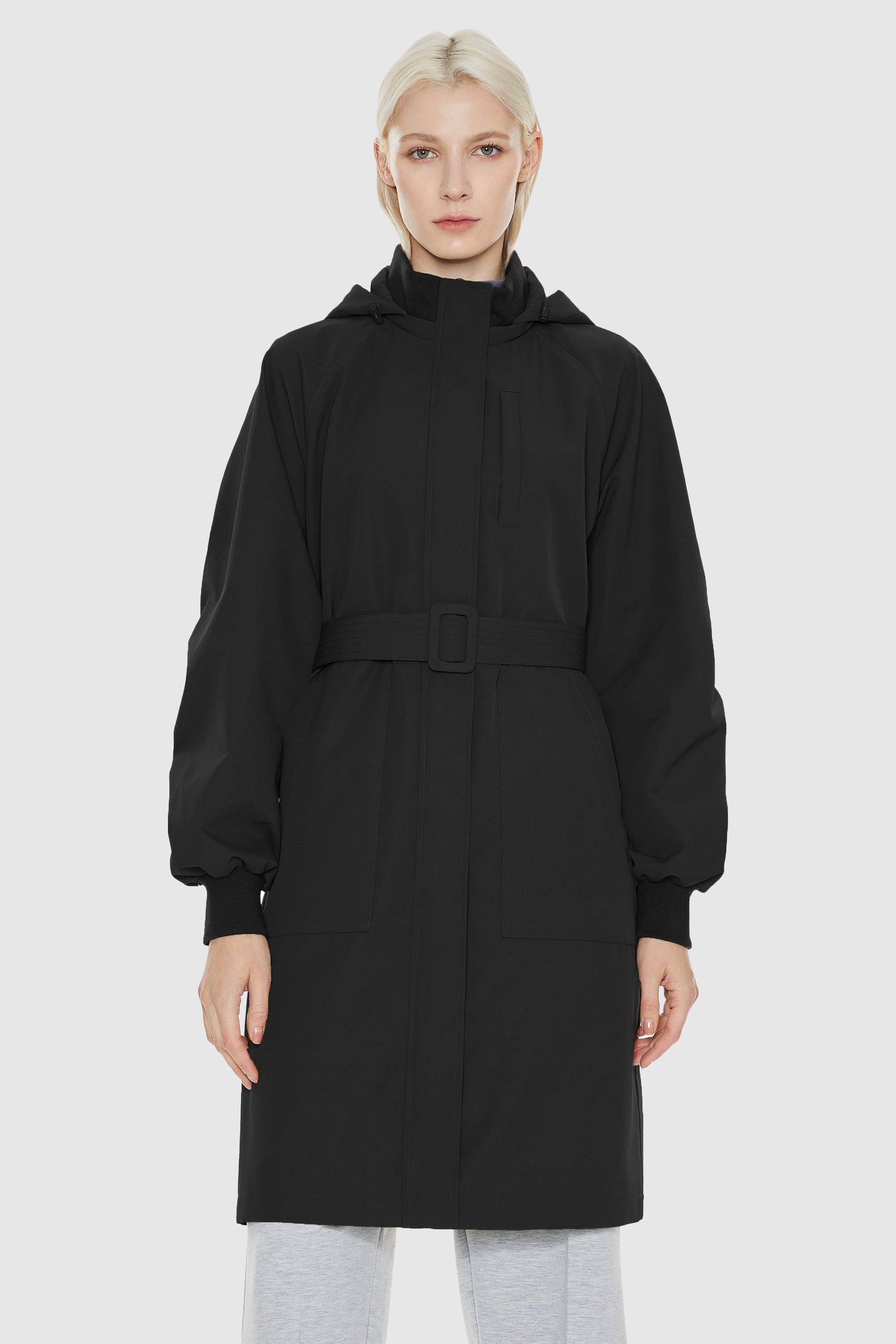 Orolay-Hooded Belted Trench-#color_Black