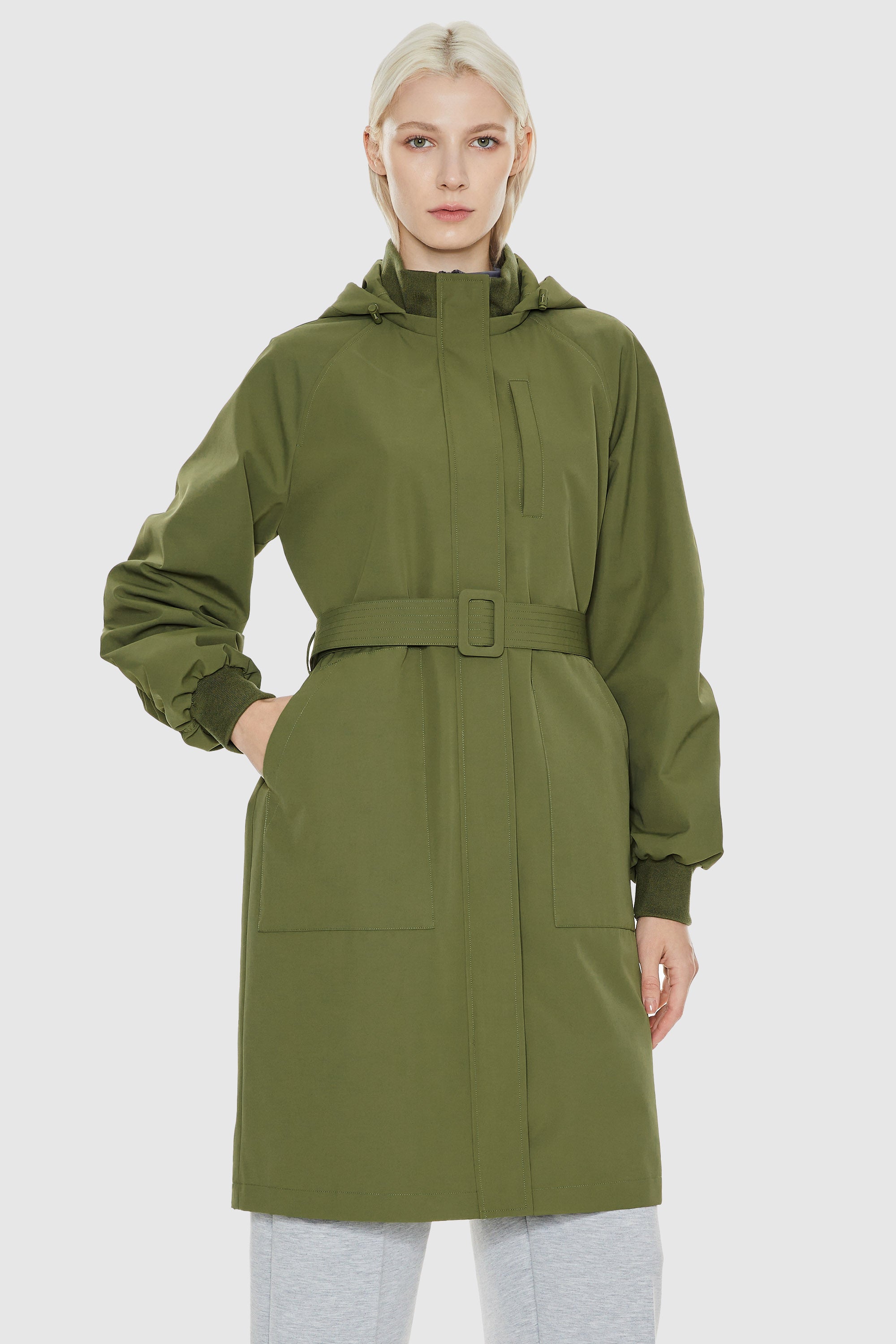 Orolay-Hooded Belted Trench-#color_Peat Moss