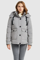 Orolay-Hooded Down Jacket with Pockets-#color_Quiet Gray