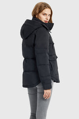 Orolay-Hooded Down Jacket with Pockets-#color_Black