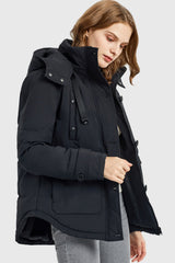 Orolay-Hooded Down Jacket with Pockets-#color_Black