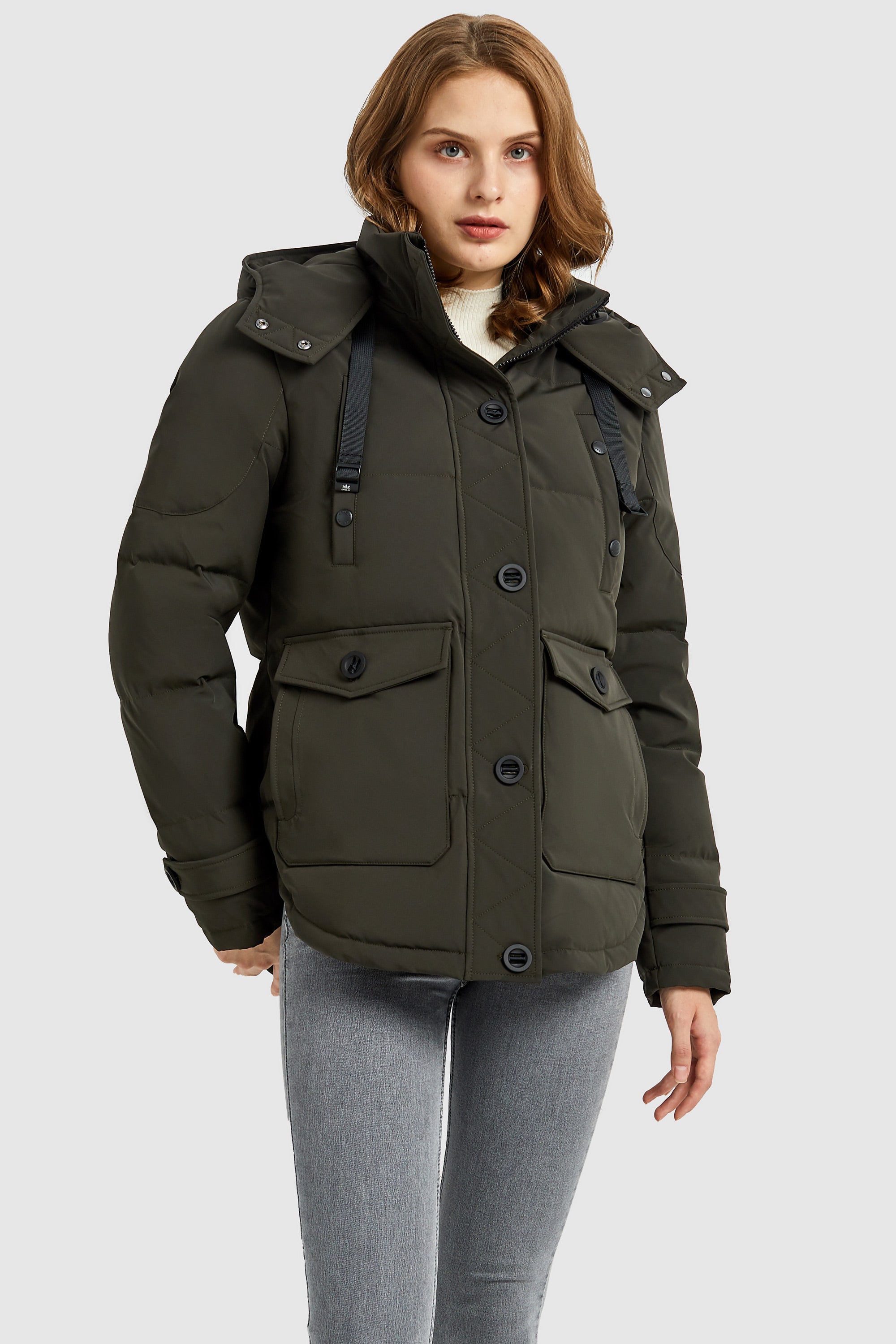 Orolay-Hooded Down Jacket with Pockets-#color_Tap Shoe