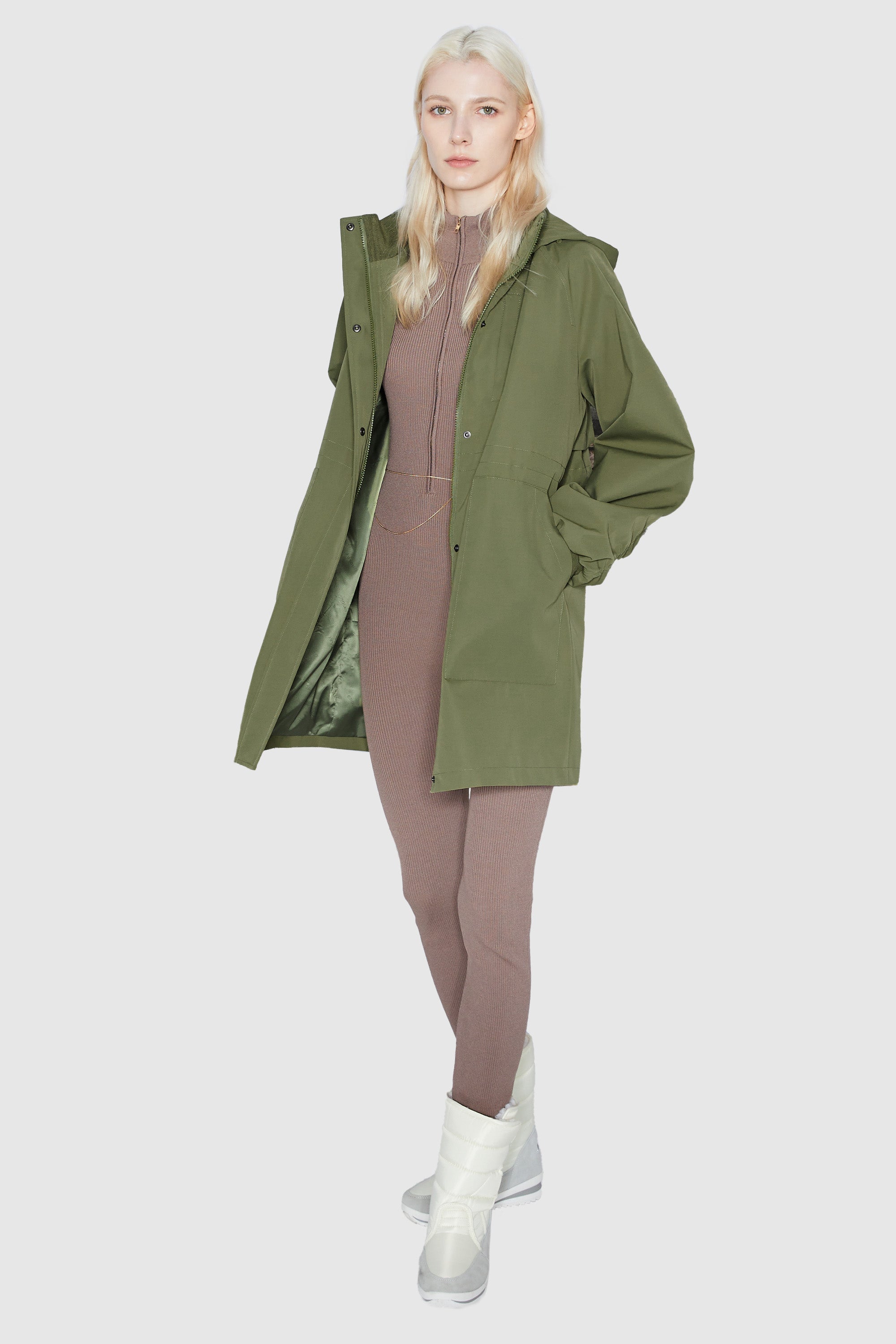 Orolay-Hooded Drawstring Windbreaker-Hooded Drawstring Windbreaker - Orolay, #color_Peat Moss