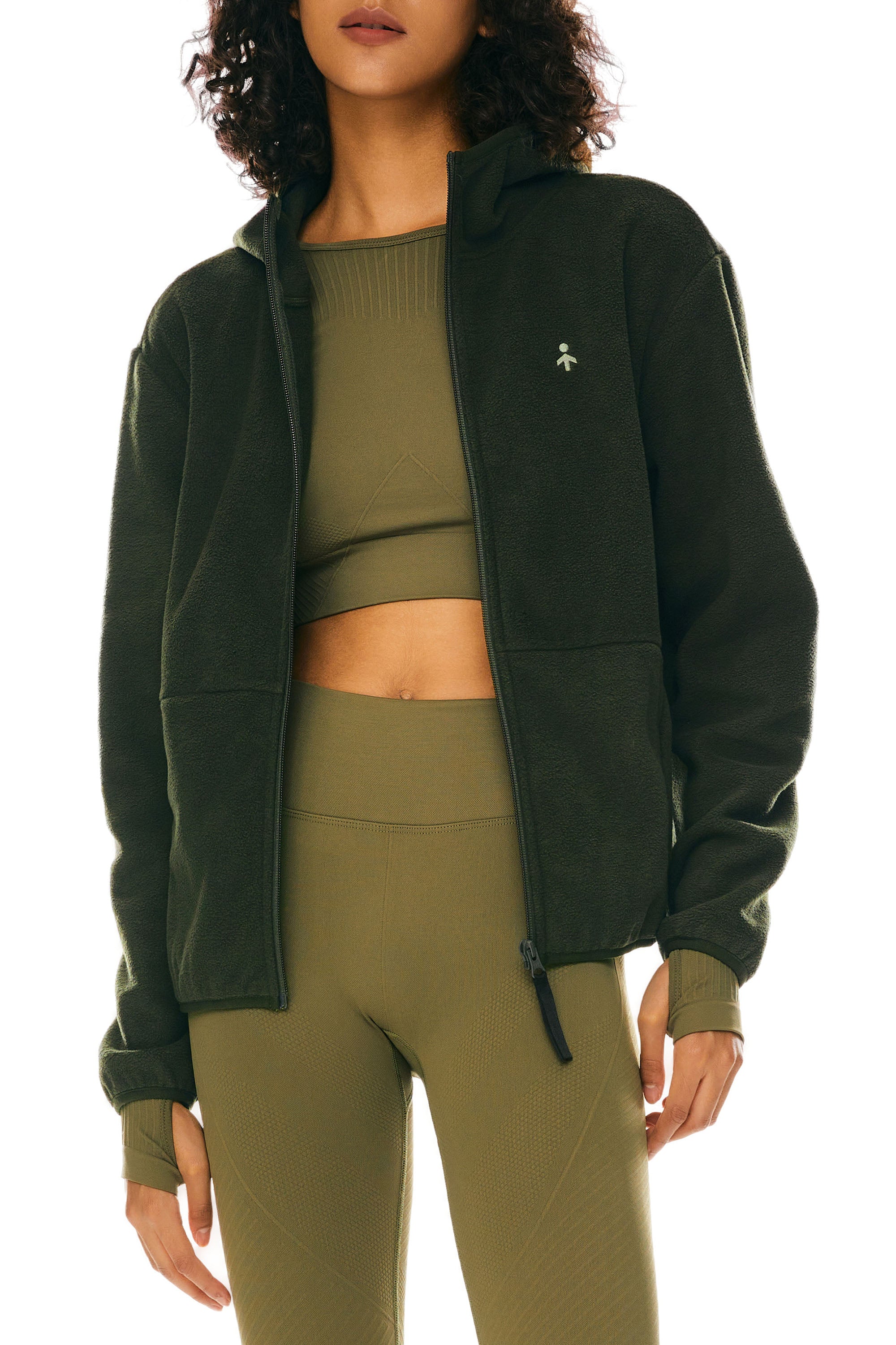 Orolay-Hooded Fleece Jacket- #color_Chive