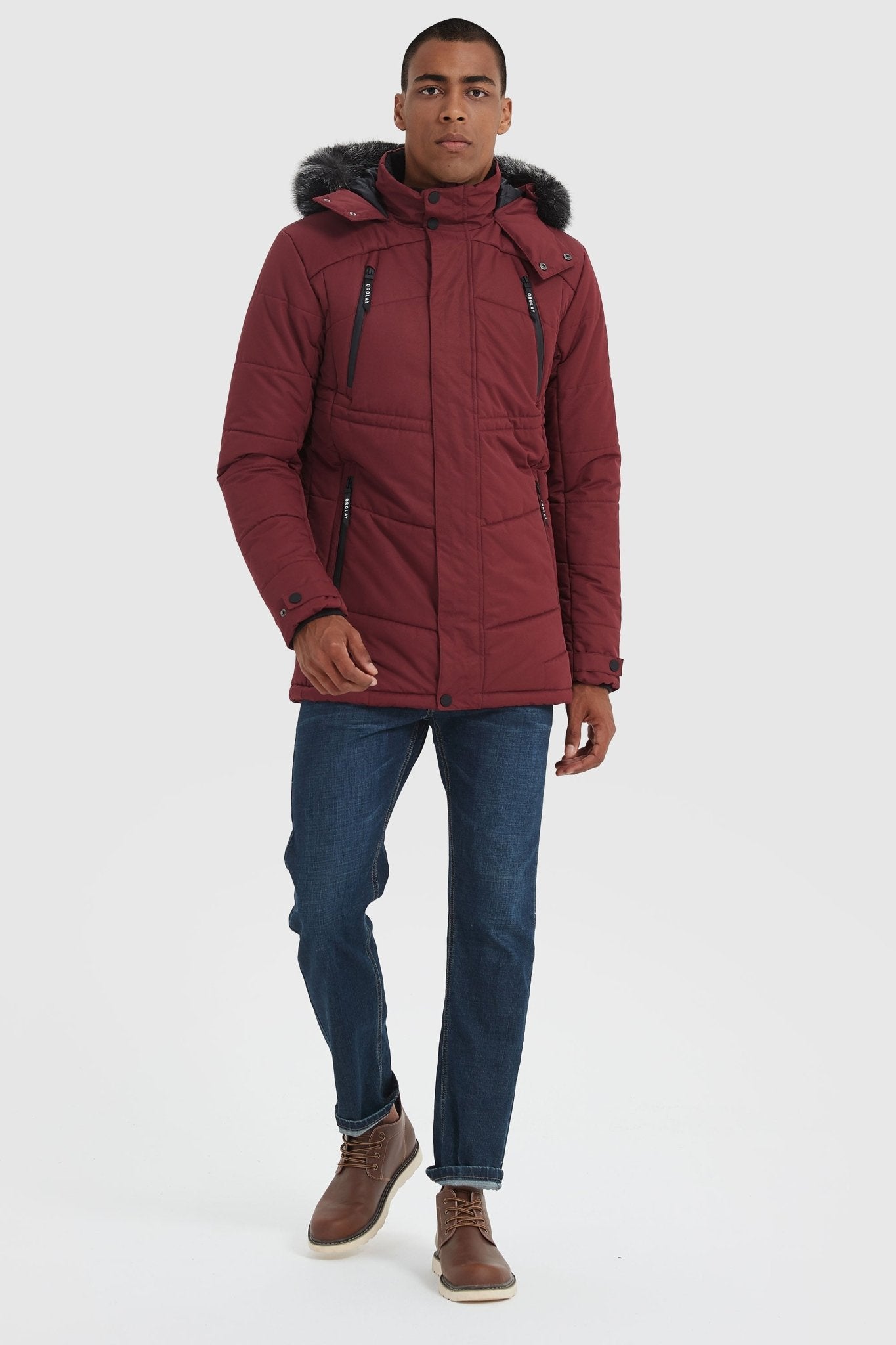 Orolay-Hooded Mountain Parka with Faux Fur-Hooded Mountain Parka with Faux Fur - Orolay, #color_Red Dahlia