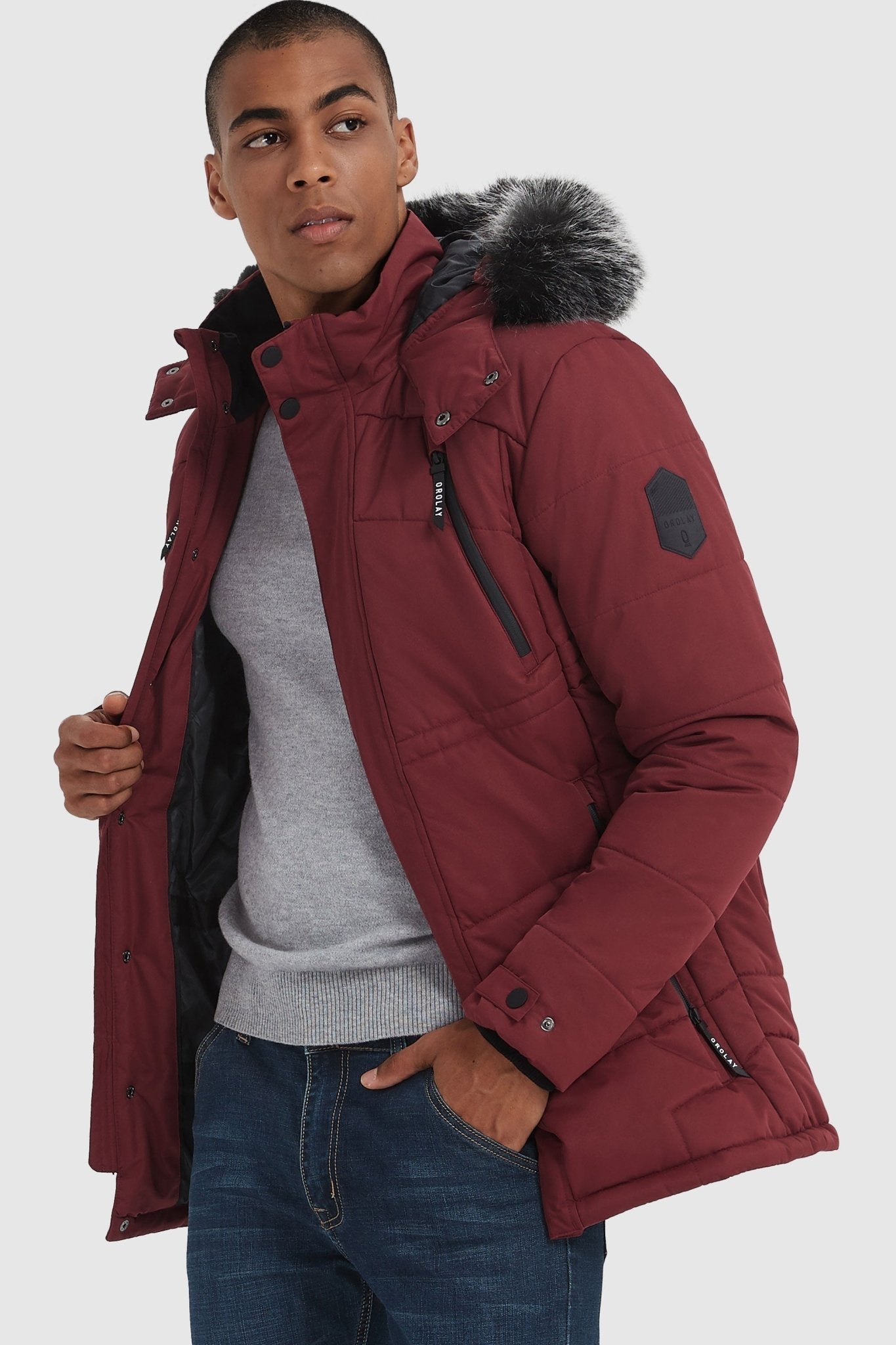 Orolay-Hooded Mountain Parka with Faux Fur-Hooded Mountain Parka with Faux Fur - Orolay, #color_Red Dahlia