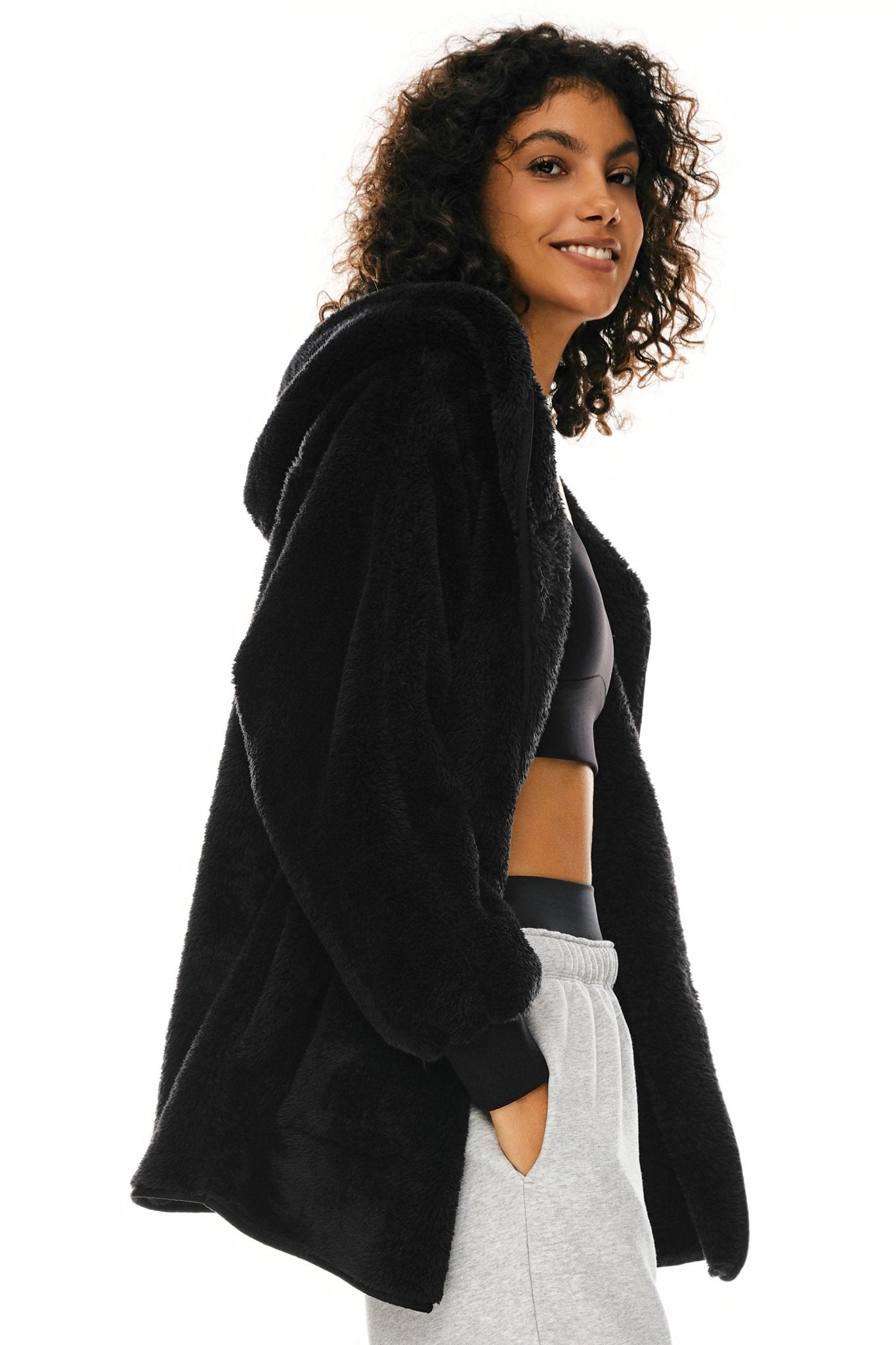 Orolay-Hooded Sherpa Jacket-Hooded Sherpa Jacket - Orolay, #color_Black