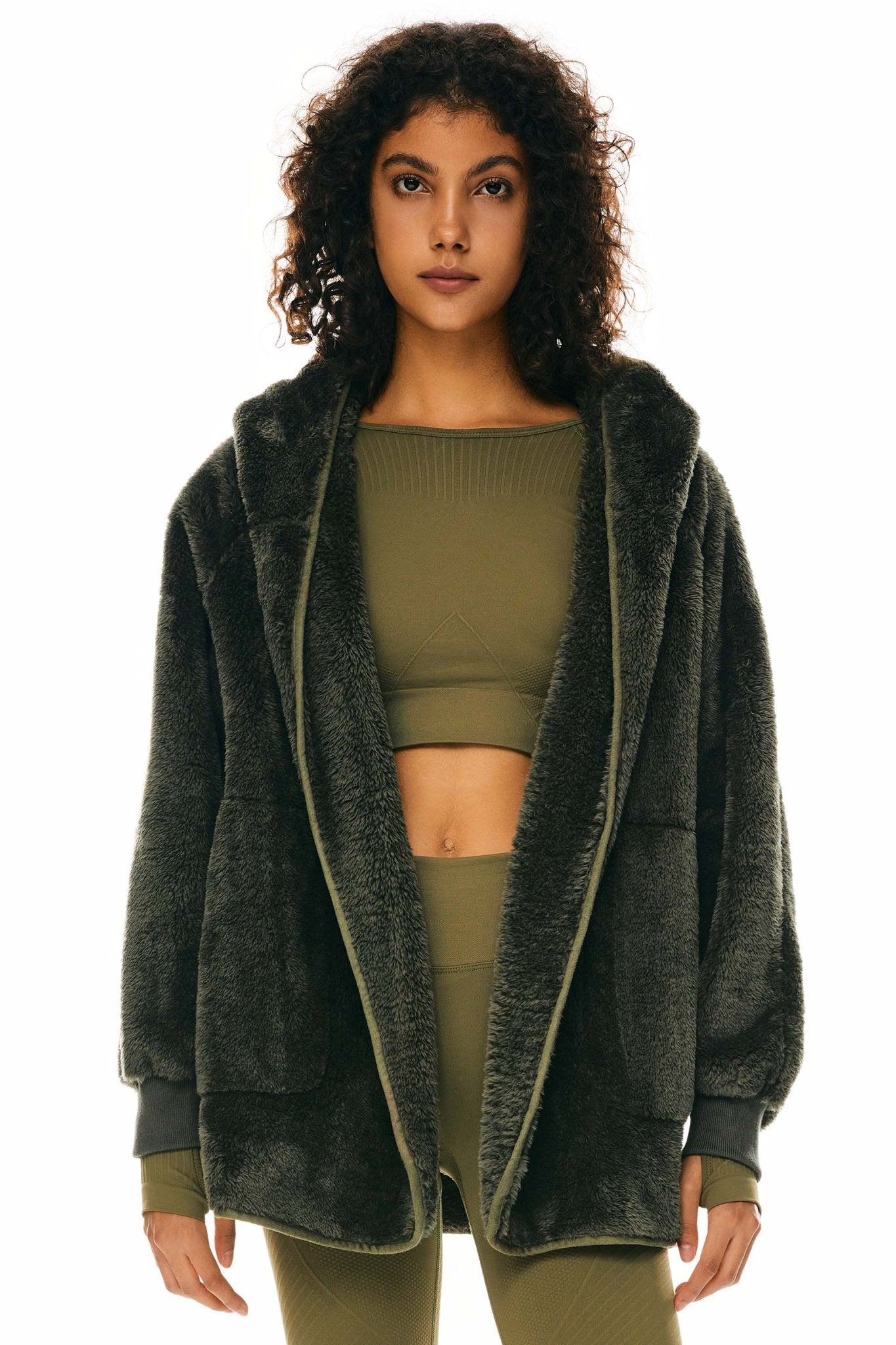 Orolay-Hooded Sherpa Jacket-Hooded Sherpa Jacket - Orolay, #color_Chive