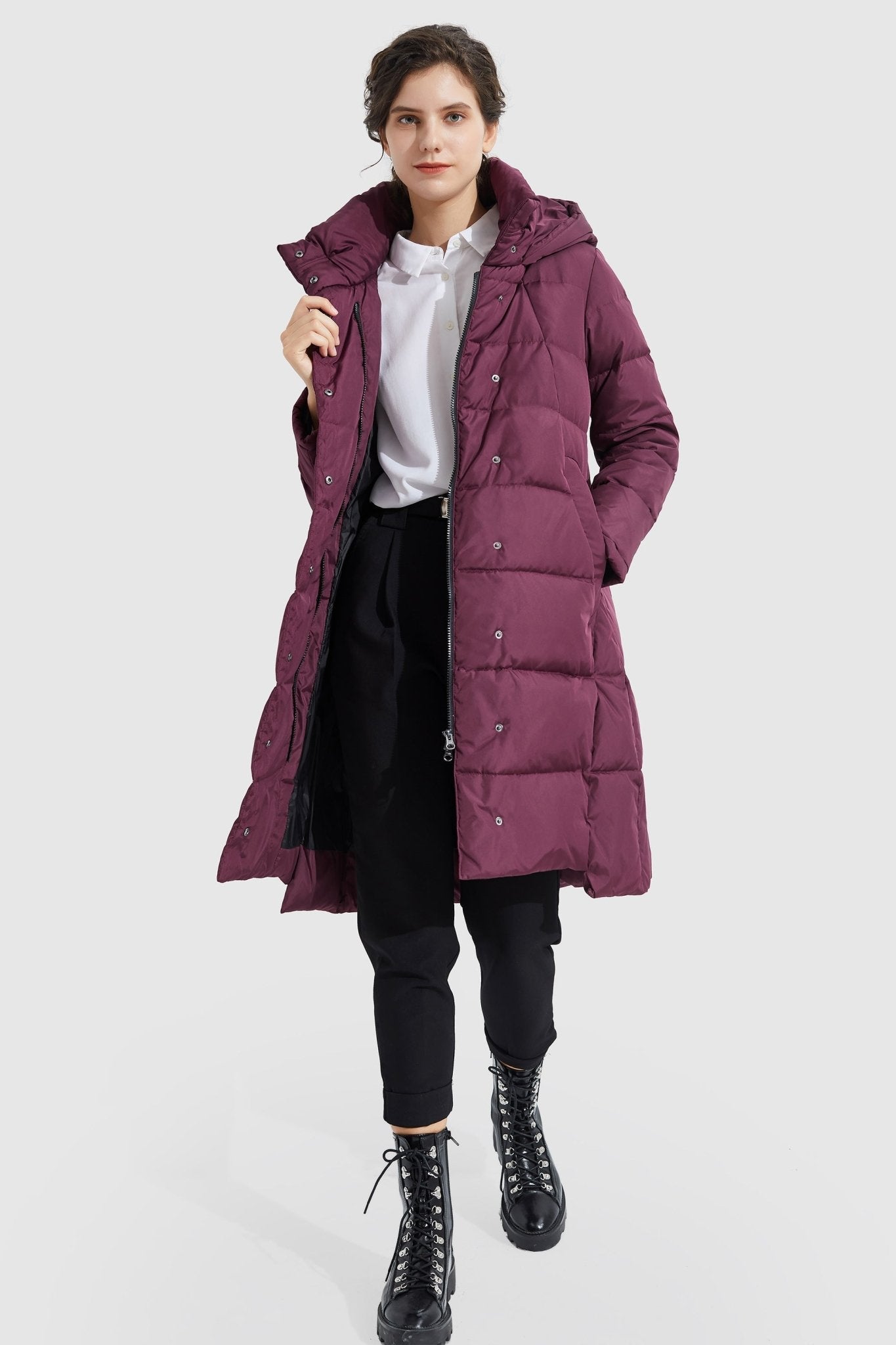 Orolay-Hooded Winter Two-Way Zipper Down Coat-Hooded Winter Two - Way Zipper Down Coat - Orolay, #color_Raspberry Coulis