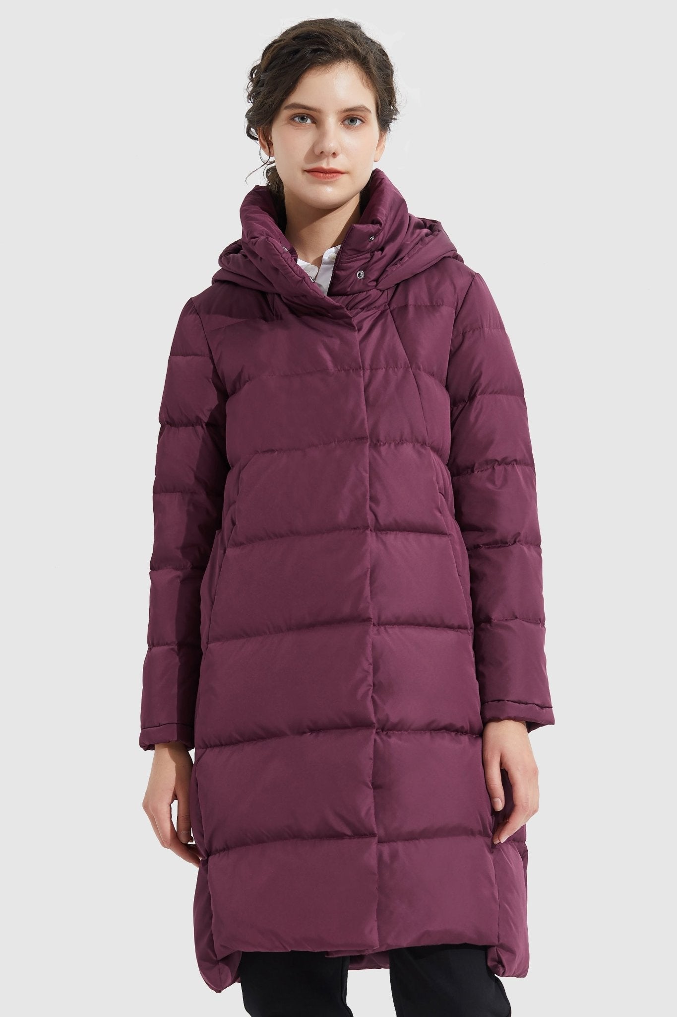 Orolay-Hooded Winter Two-Way Zipper Down Coat-Hooded Winter Two - Way Zipper Down Coat - Orolay, #color_Raspberry Coulis