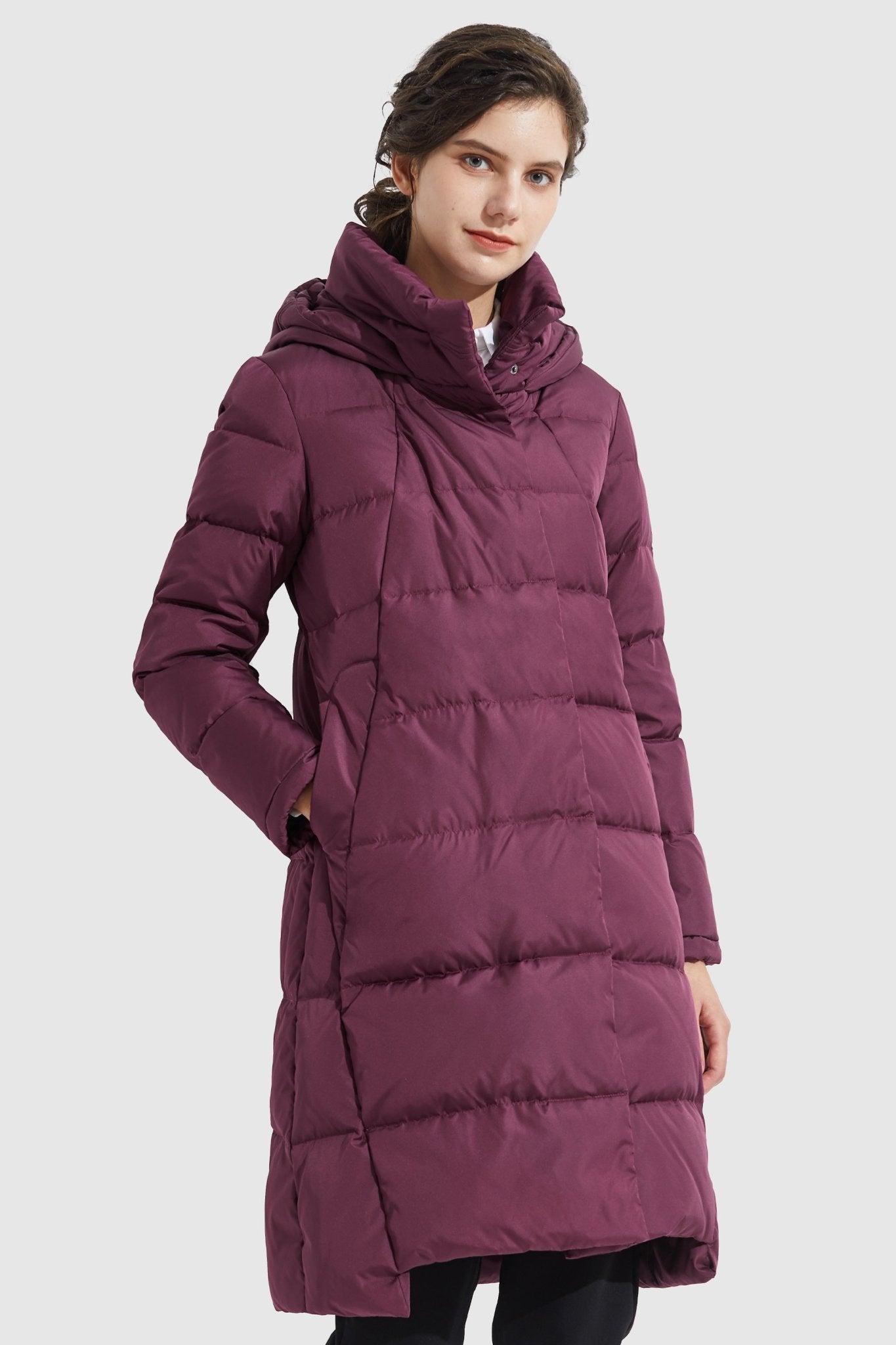 Orolay-Hooded Winter Two-Way Zipper Down Coat-Hooded Winter Two - Way Zipper Down Coat - Orolay, #color_Raspberry Coulis