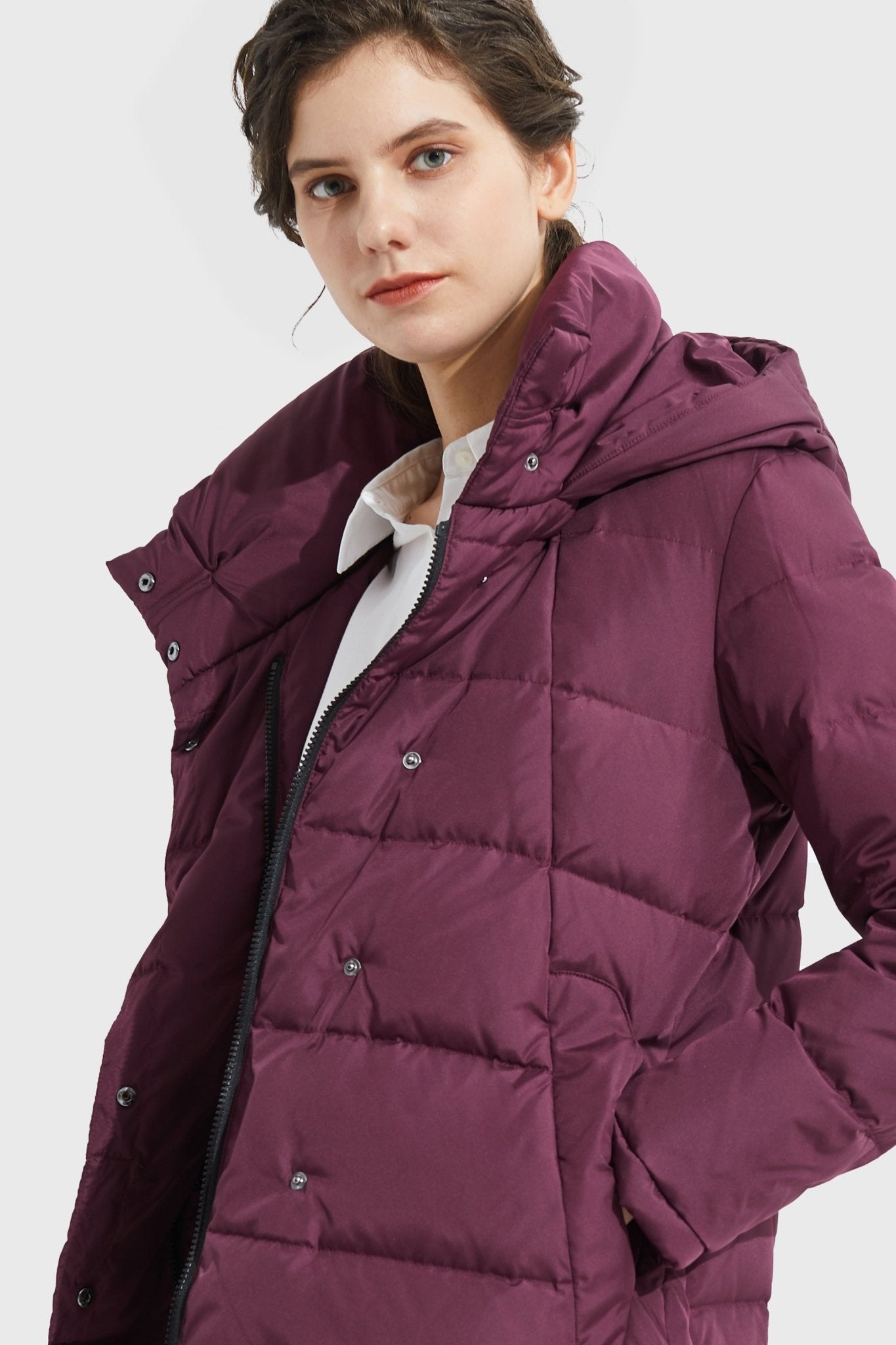 Orolay-Hooded Winter Two-Way Zipper Down Coat-Hooded Winter Two - Way Zipper Down Coat - Orolay, #color_Raspberry Coulis