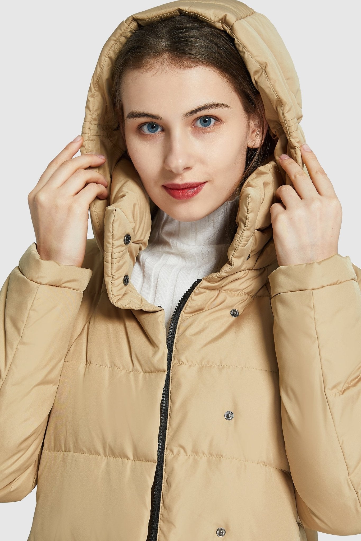 Orolay-Hooded Winter Two-Way Zipper Down Coat-Hooded Winter Two - Way Zipper Down Coat - Orolay, #color_Summer Melon