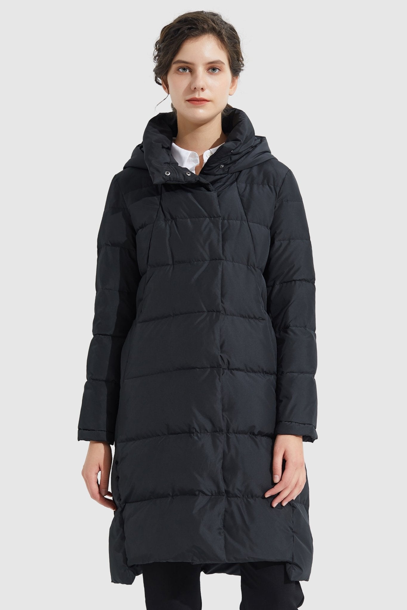 Orolay-Hooded Winter Two-Way Zipper Down Coat-Hooded Winter Two - Way Zipper Down Coat - Orolay, #color_Black