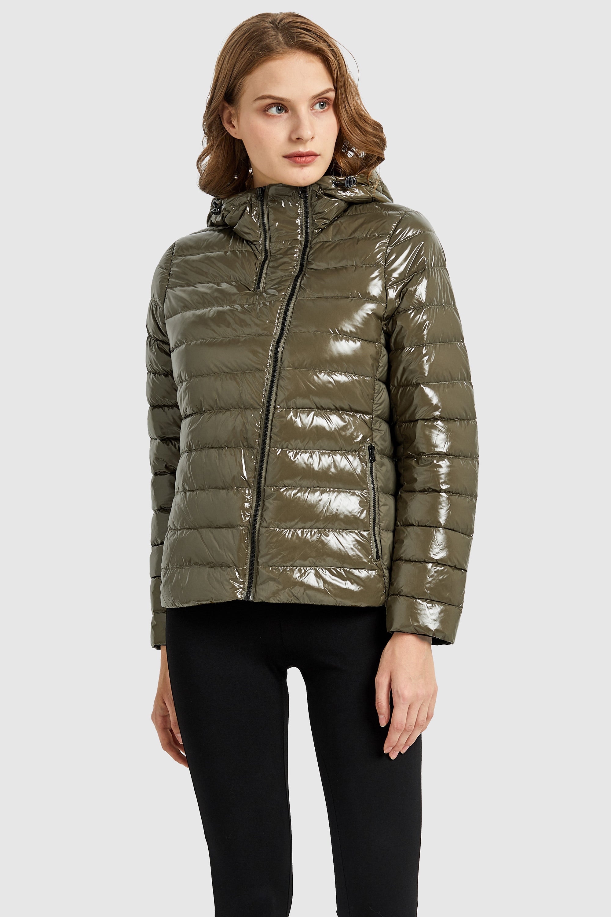 Orolay-Inclined Zipper Sporty Winter Coat-#color_Fir Green