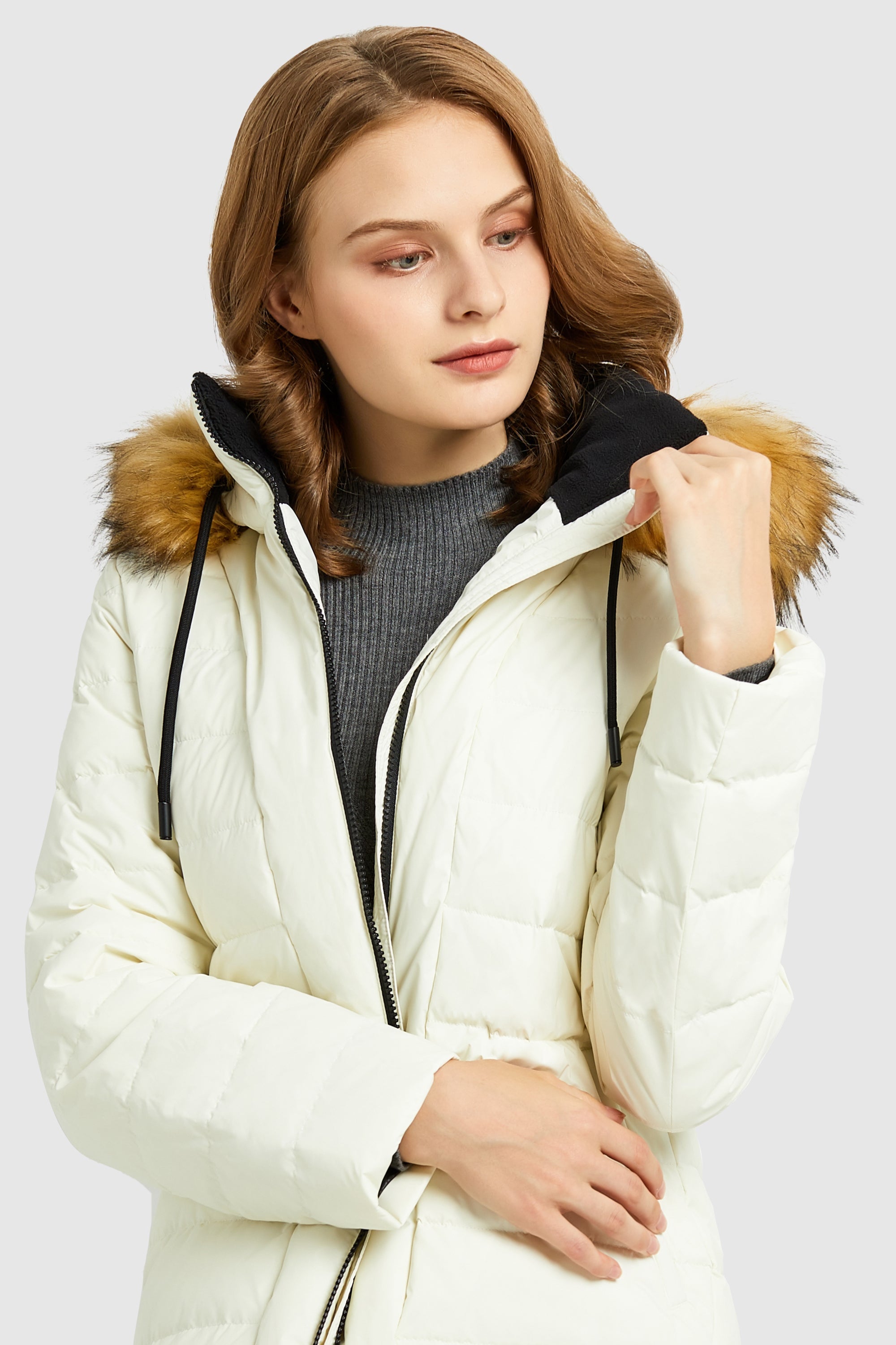 Orolay-Inner Pocket Snap Puffer Jacket-#color_White