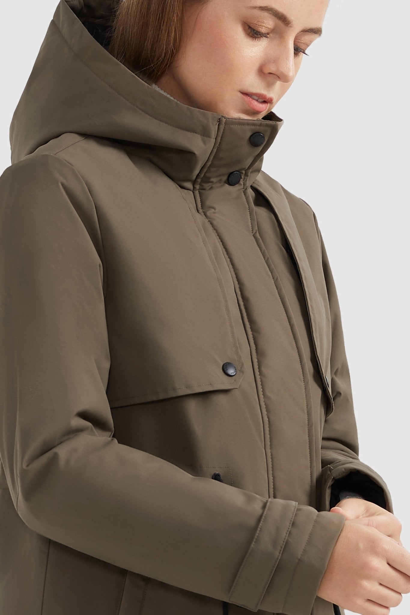 Orolay-Insulated Drawstring Waist Puffer Jacket-Insulated Drawstring Waist Puffer Jacket - Orolay, #color_Sepia