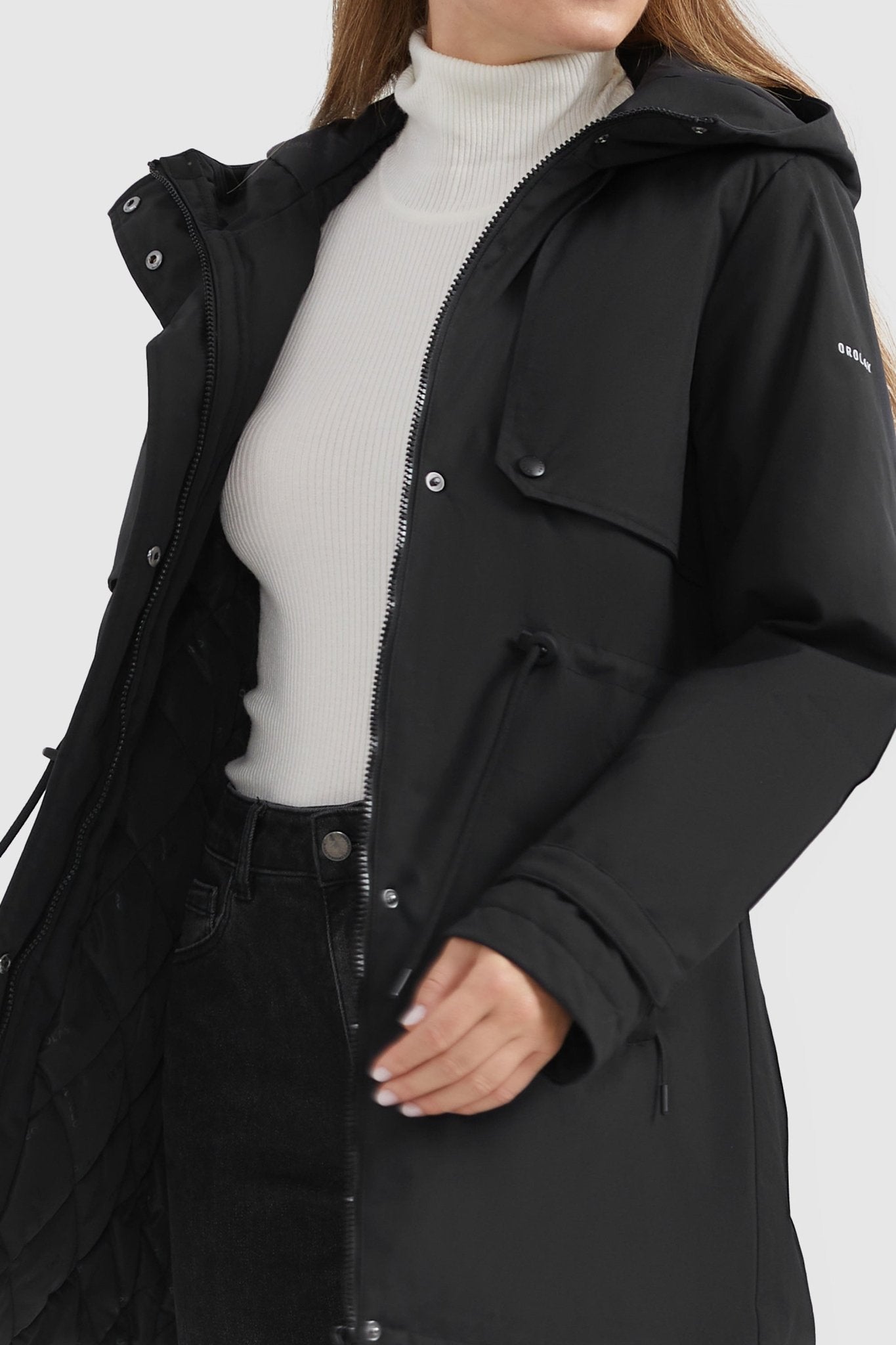 Orolay-Insulated Drawstring Waist Puffer Jacket-Insulated Drawstring Waist Puffer Jacket - Orolay, #color_Black