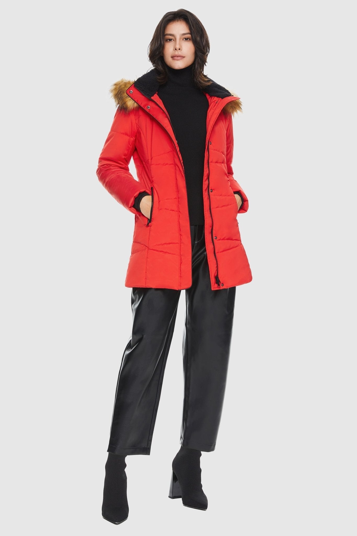 Orolay-Insulated Jacket Zip-up Winter Coat-Insulated Jacket Zip - up Winter Coat - Orolay, #color_Fiery Red