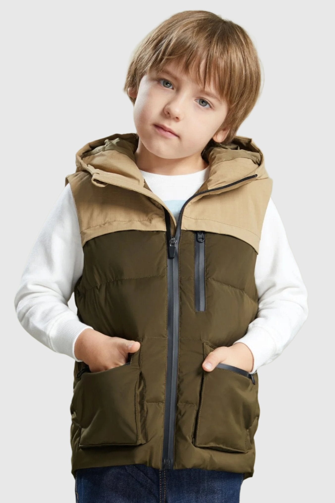 Orolay-Kids Thickened Down Vest-Kids Thickened Down Vest - Orolay, #color_Breen