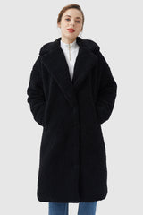 Orolay-Knee-Length Fleece Lapel Down Coat-#color_Black