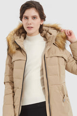 Orolay-Light Down Jacket Fur Trim Hooded Coat-#color_Toasted Almond