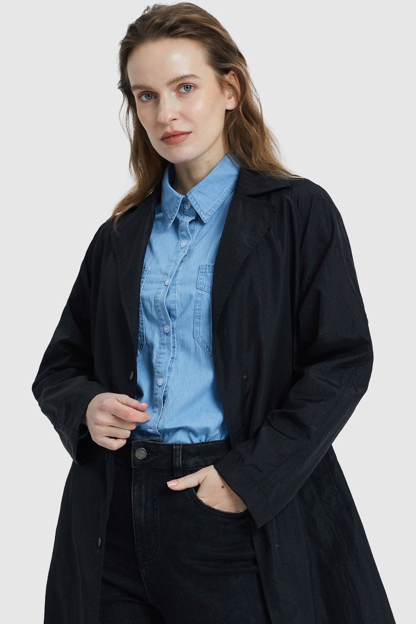 Orolay-Lightweight Lapel Trench-Lightweight Lapel Trench - Orolay, #color_Black