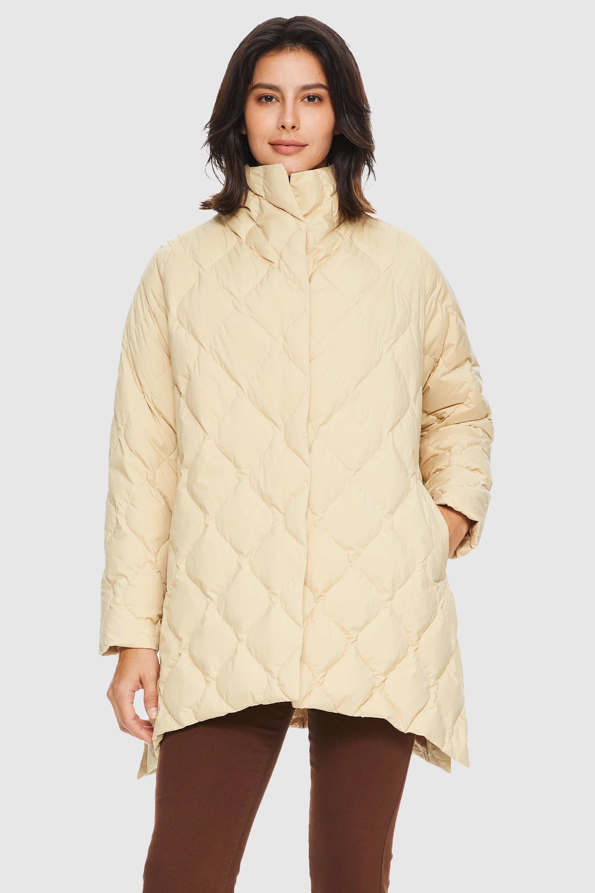 Orolay-Lightweight Long-Sleeve Puffer Jacket-#color_Almond Oil