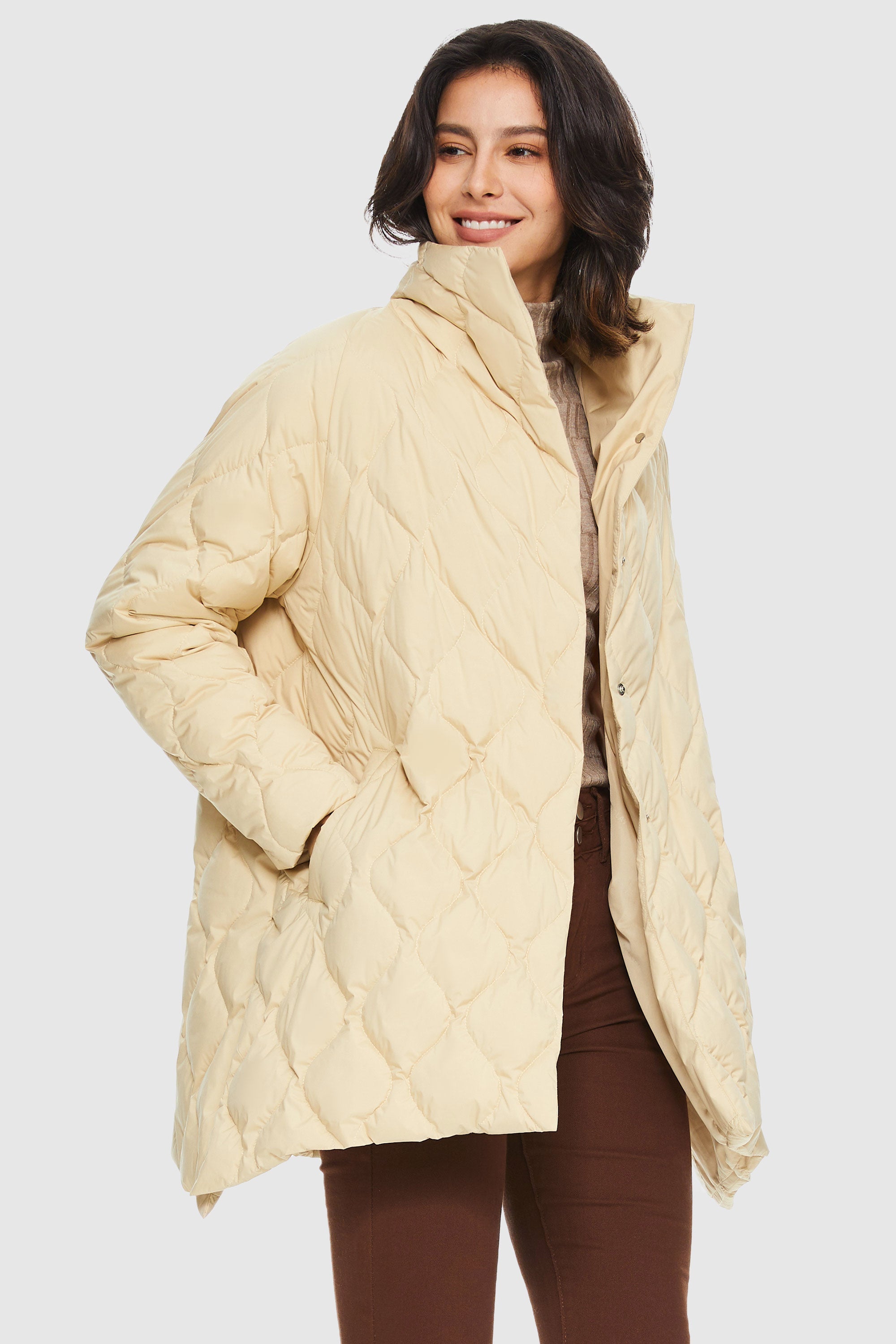 Orolay-Lightweight Long-Sleeve Puffer Jacket-#color_Almond Oil