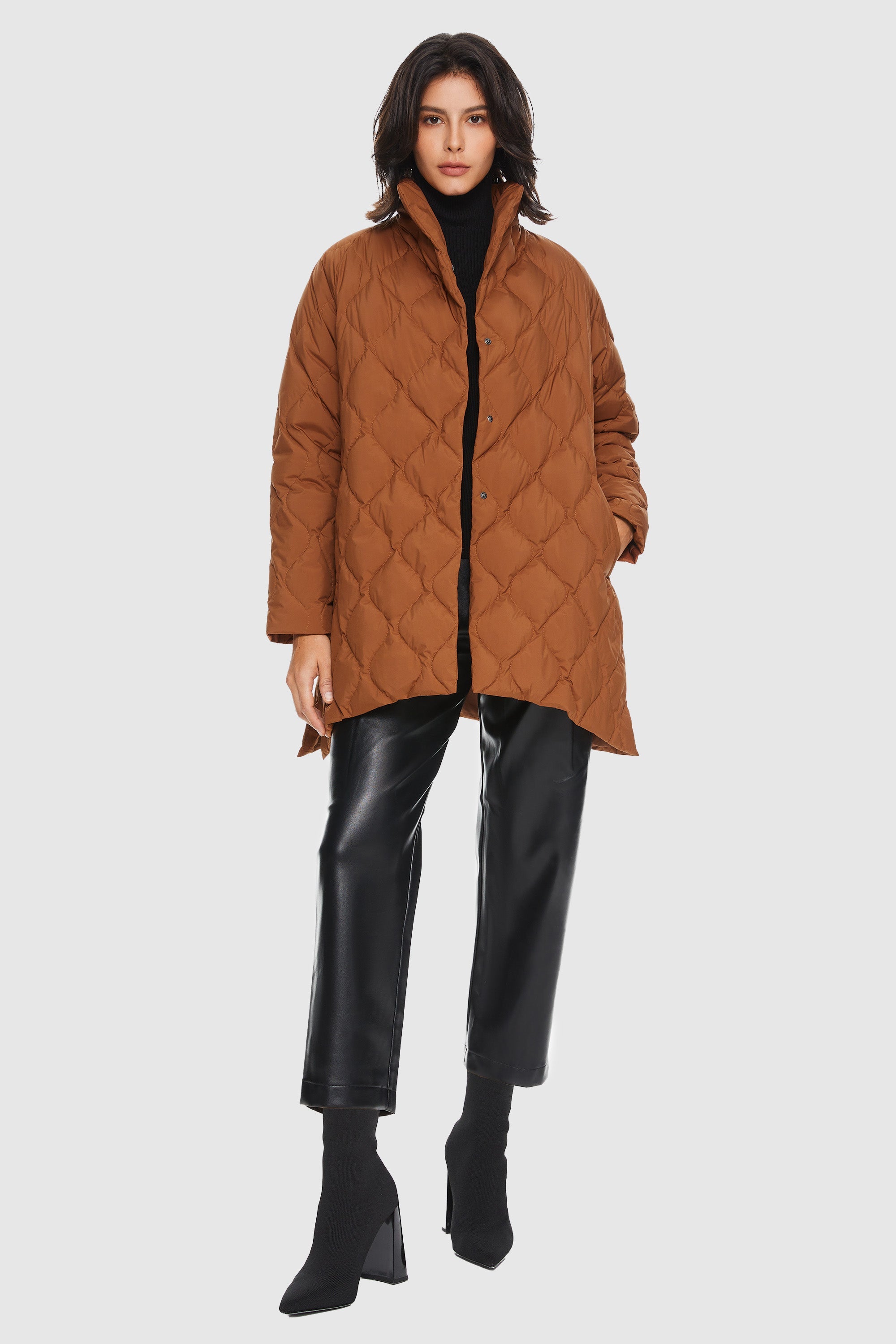 Orolay-Lightweight Long-Sleeve Puffer Jacket-#color_Bombay Brown