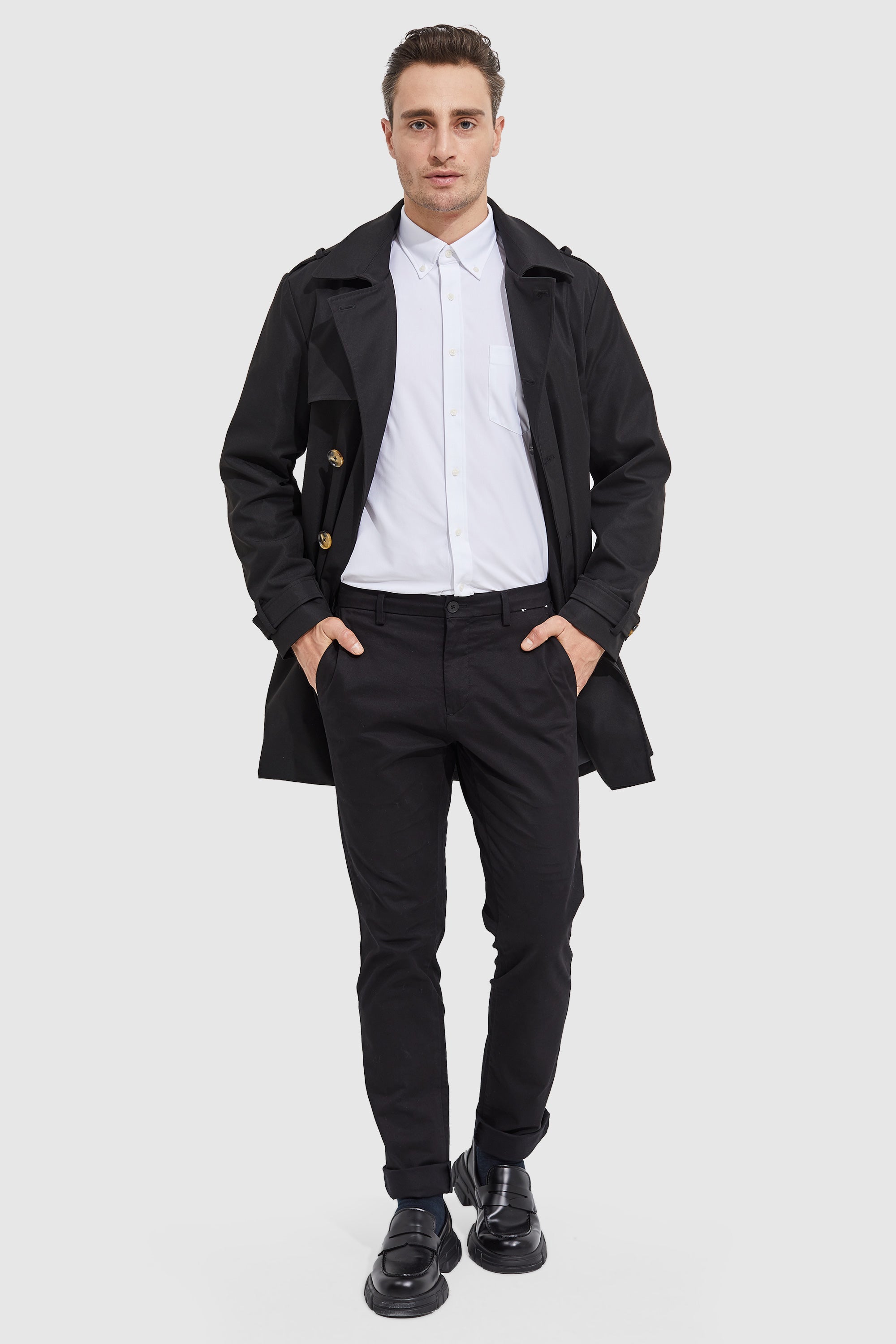 Orolay-Long Double Breasted Trench Coat-#color_Black