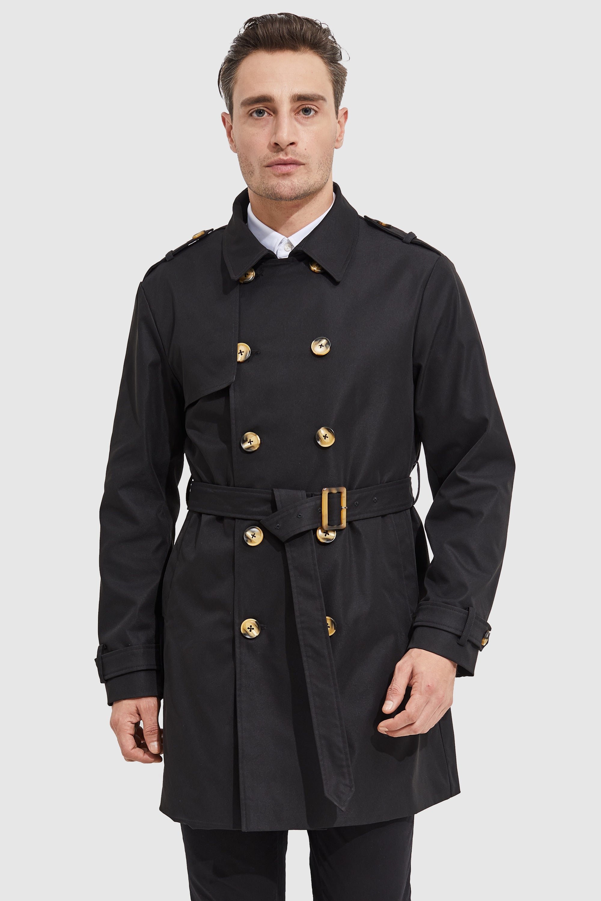 Orolay-Long Double Breasted Trench Coat-#color_Black