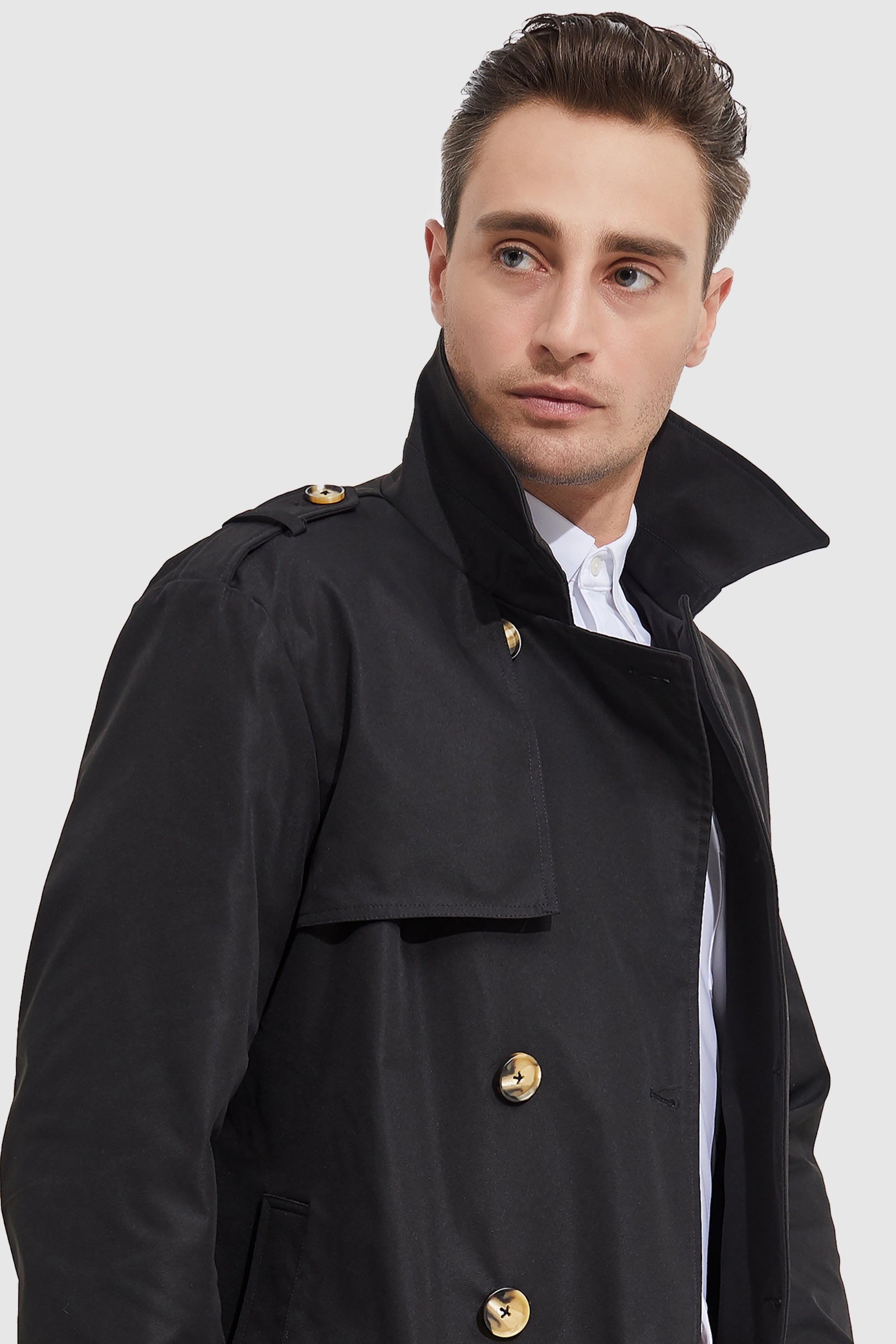 Orolay-Long Double Breasted Trench Coat-#color_Black