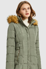 Orolay-Long Faux Fur Hooded Down Coat-Long Faux Fur Hooded Down Coat - Orolay, #color_Sage Green