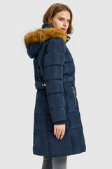 Orolay-Long Faux Fur Hooded Down Coat-Long Faux Fur Hooded Down Coat - Orolay, #color_Pageant Blue