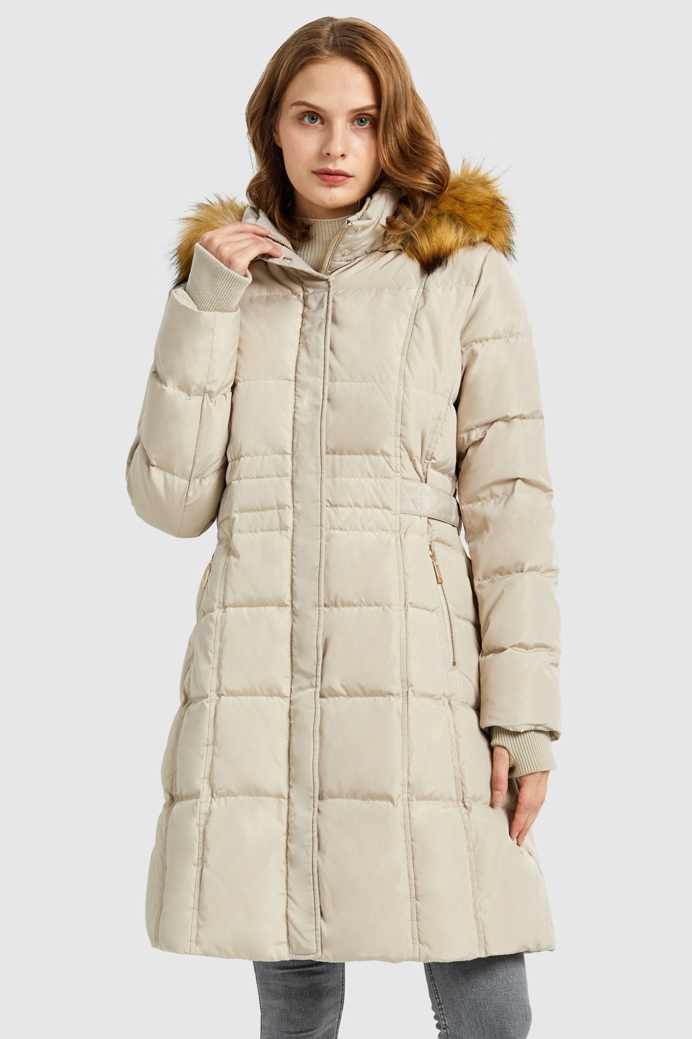 Orolay-Long Faux Fur Hooded Down Coat-Long Faux Fur Hooded Down Coat - Orolay, #color_Oat Milk