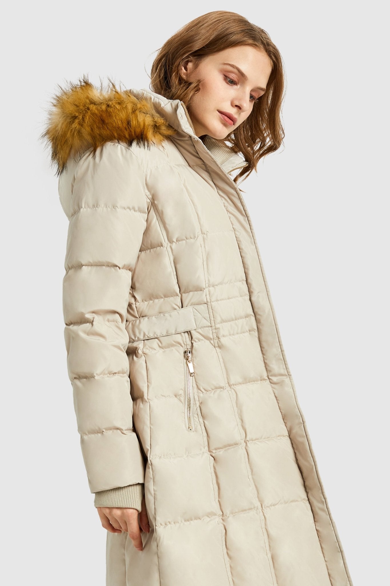 Orolay-Long Faux Fur Hooded Down Coat-Long Faux Fur Hooded Down Coat - Orolay, #color_Oat Milk