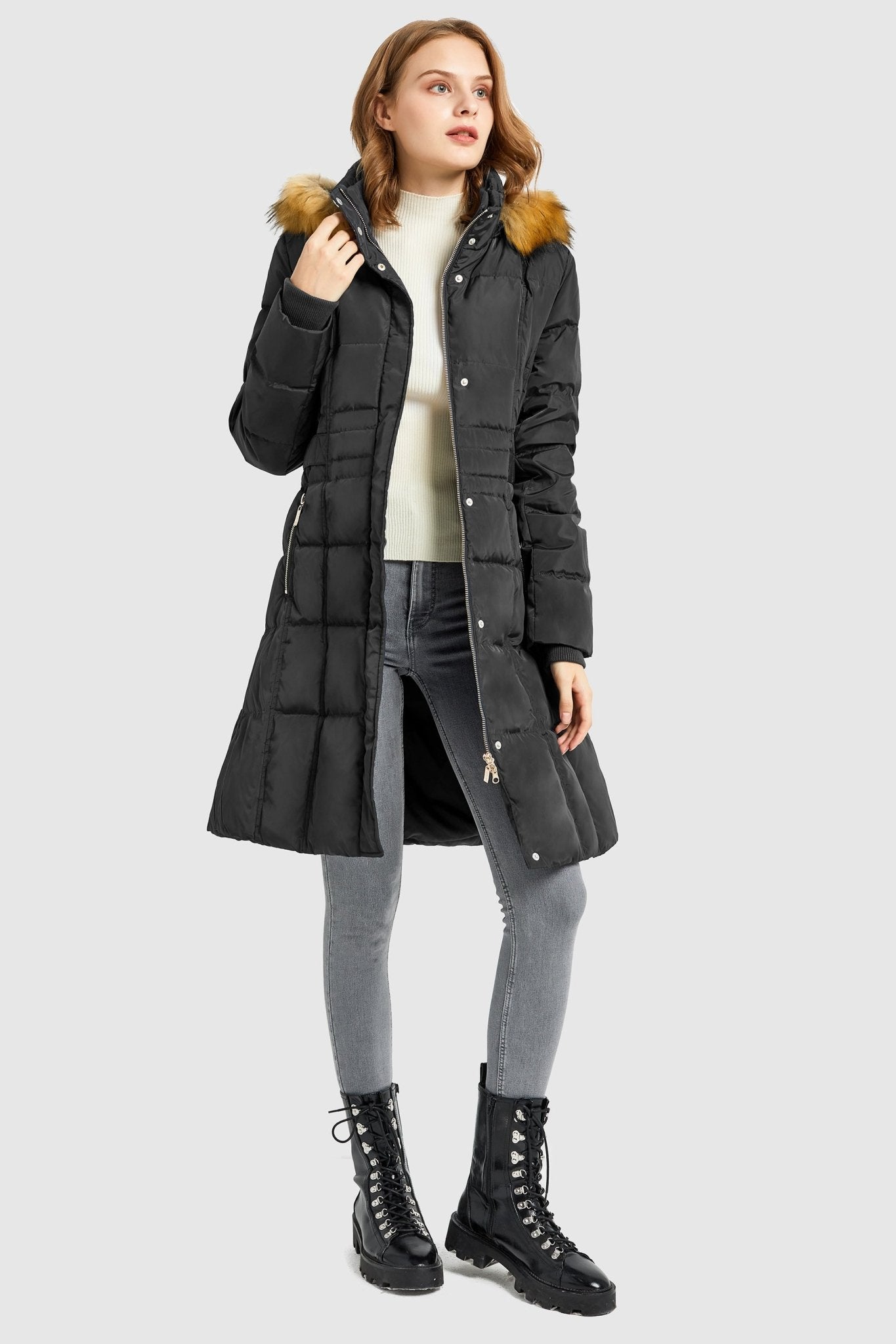 Orolay-Long Faux Fur Hooded Down Coat-Long Faux Fur Hooded Down Coat - Orolay, #color_Black