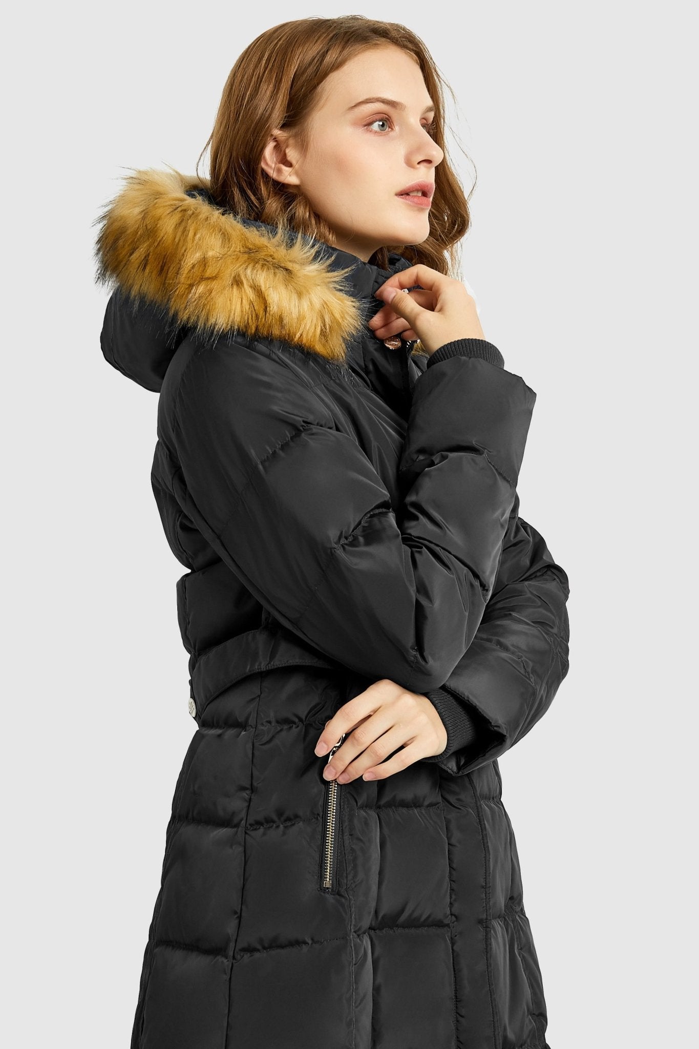 Orolay-Long Faux Fur Hooded Down Coat-Long Faux Fur Hooded Down Coat - Orolay, #color_Black