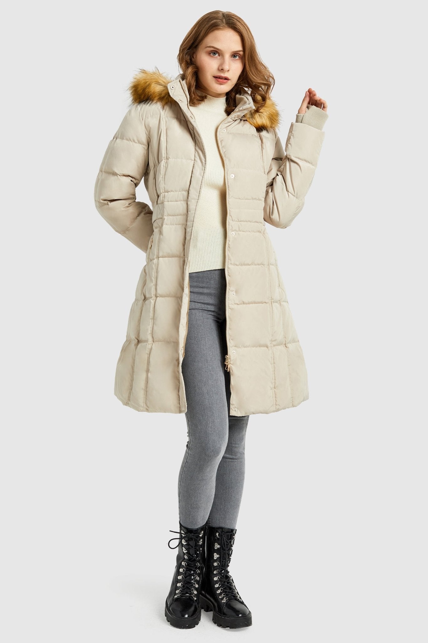 Orolay-Long Faux Fur Hooded Down Coat-Long Faux Fur Hooded Down Coat - Orolay, #color_Oat Milk