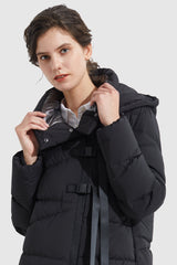 Orolay-Long Hooded Asymmetric Puffer Jacket-#color_Black